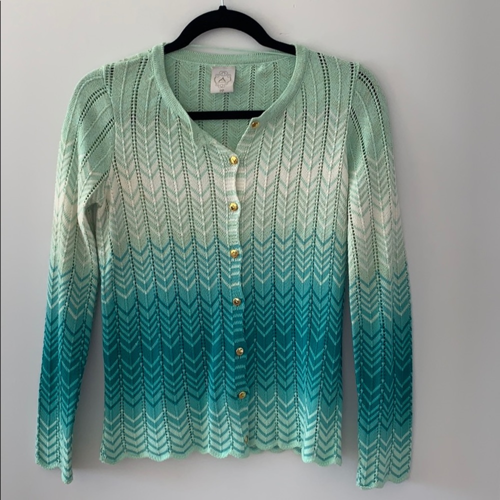 Missoni Inspired Green, Gold & Cream Cardigan